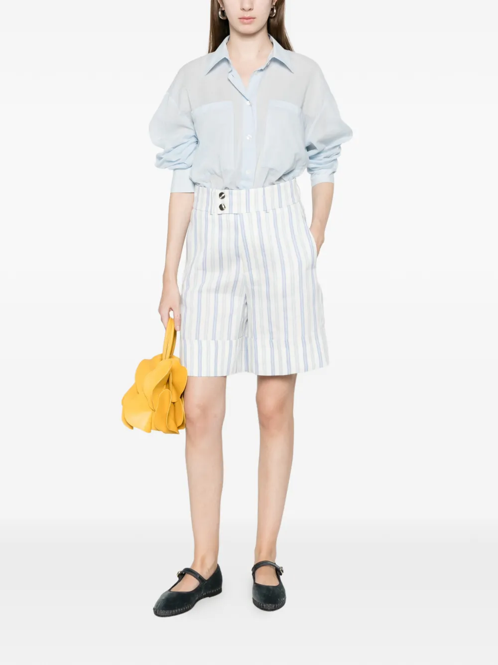  Berwich Nadine Striped Buttoned Shorts - White 