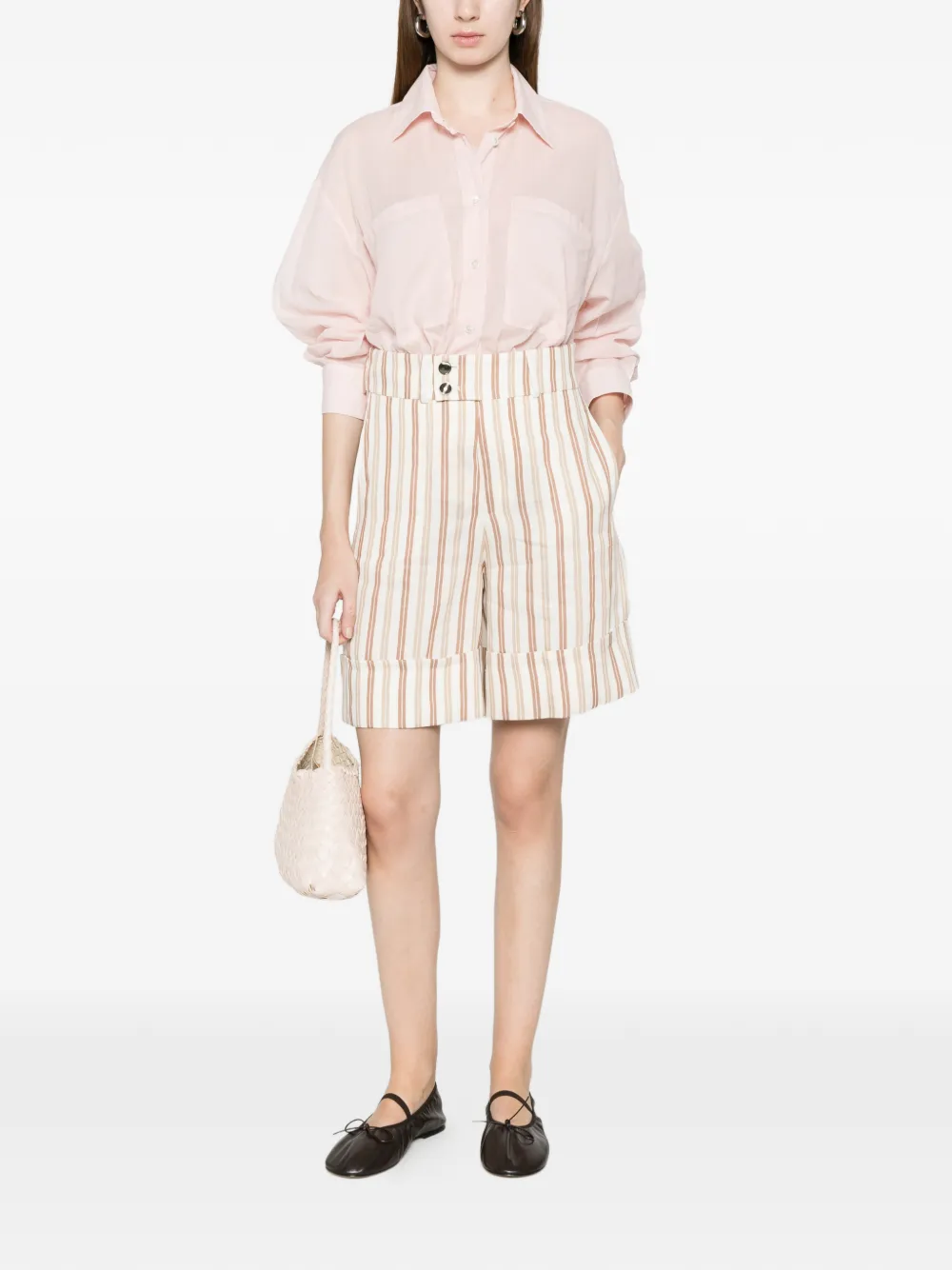  Berwich Striped Tailored Shorts - White 