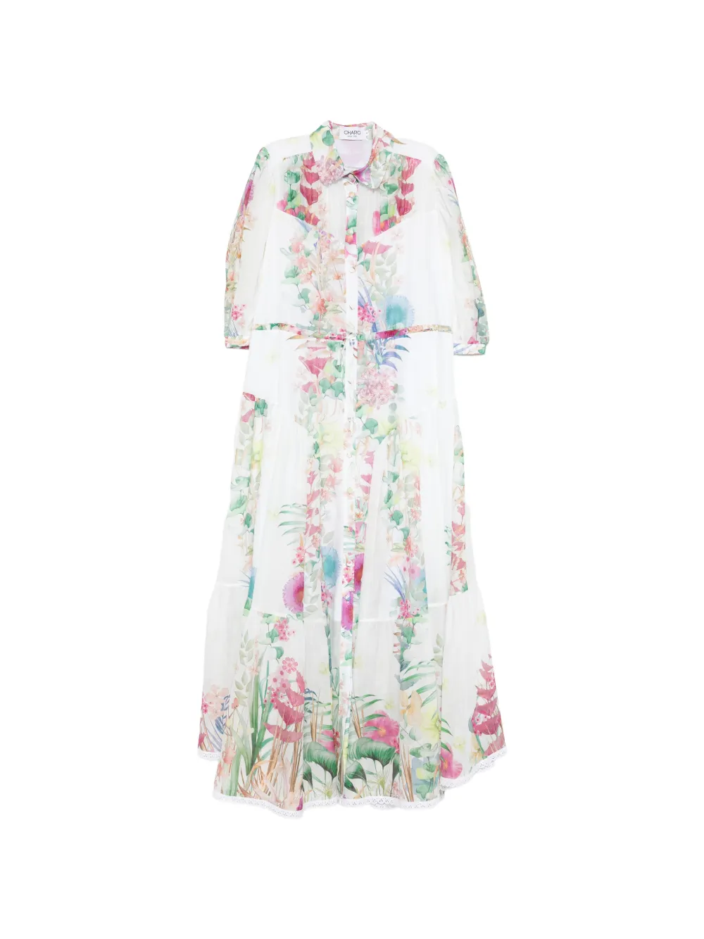 Charo Ruiz Ibiza Criselle floral-detail tiered midi dress - White