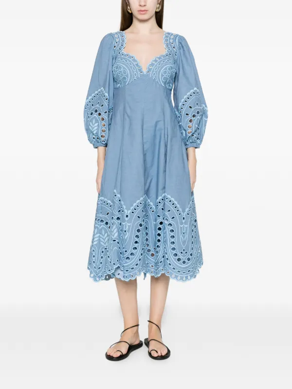 Charo Ruiz Ibiza Corbin Puff-sleeves Midi Dress - Blue