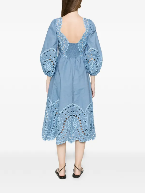 Charo Ruiz Ibiza Corbin Puff-sleeves Midi Dress - Blue