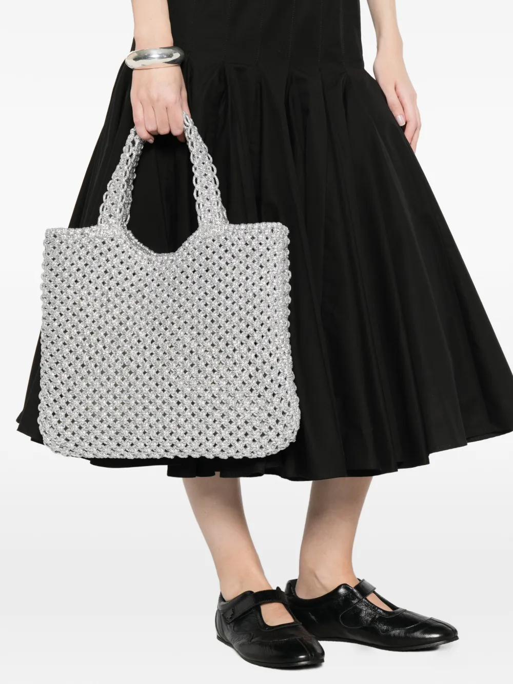  Tela Top-handle Shoulder Bag - Silver 