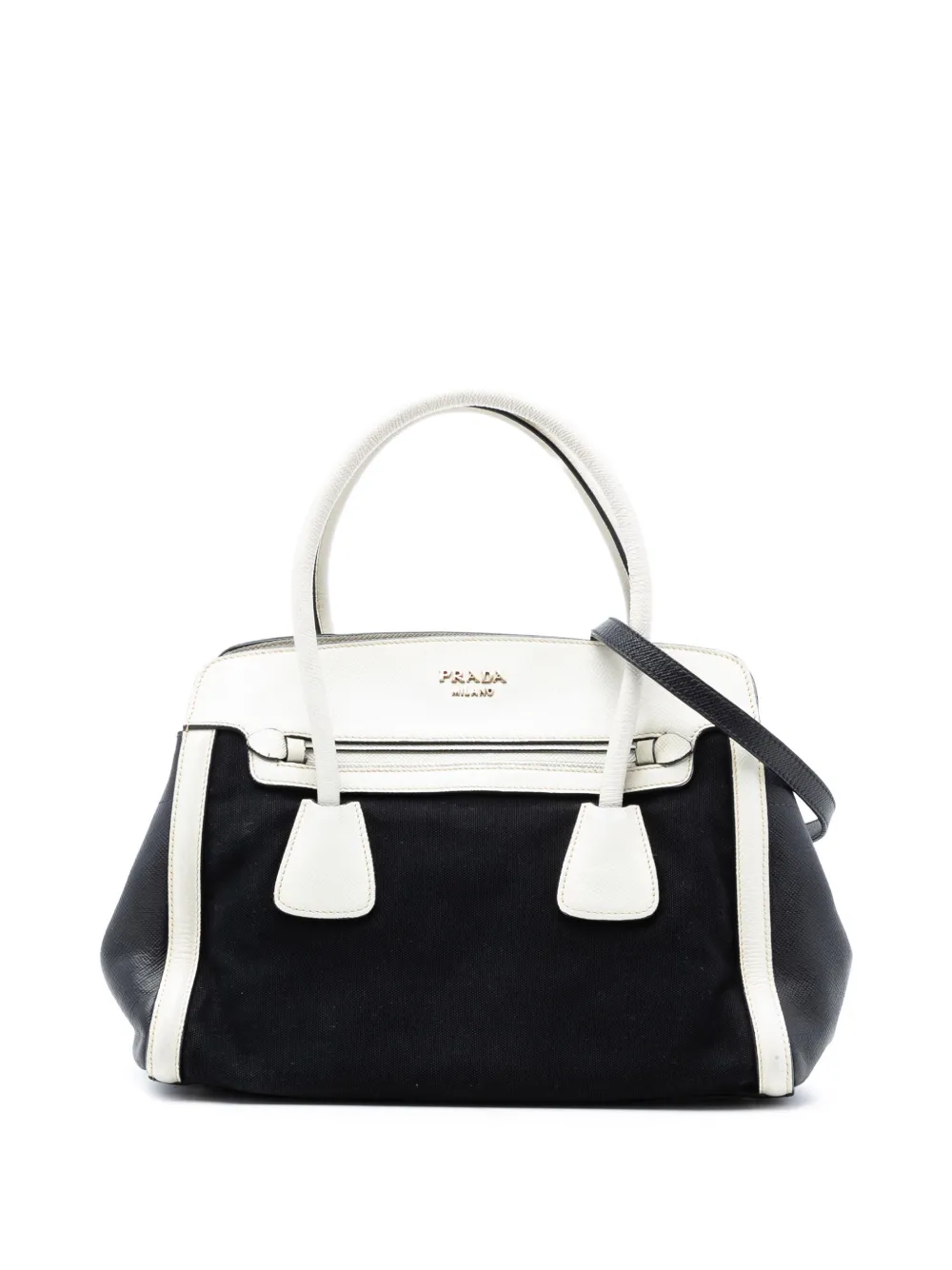 Prada Pre-Owned Borsa a tracolla in tela con finiture in pelle Saffiano 2010-2026 - Nero