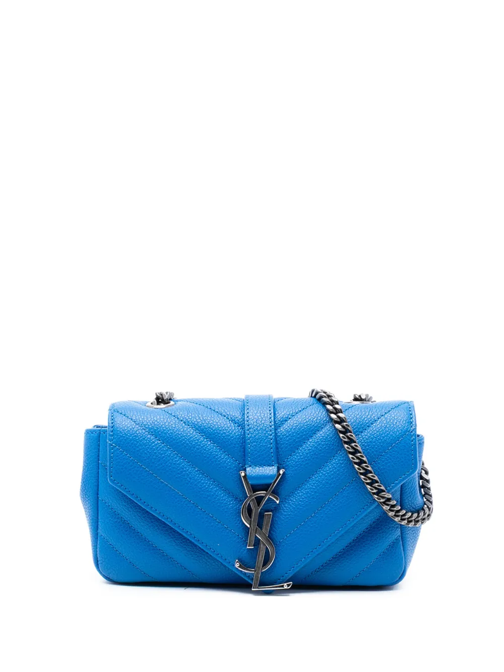 Saint Laurent Pre-Owned Borsa a tracolla in pelle di vitello pieno fiore con motivo chevron, monogramma e catena 2015 - Blu