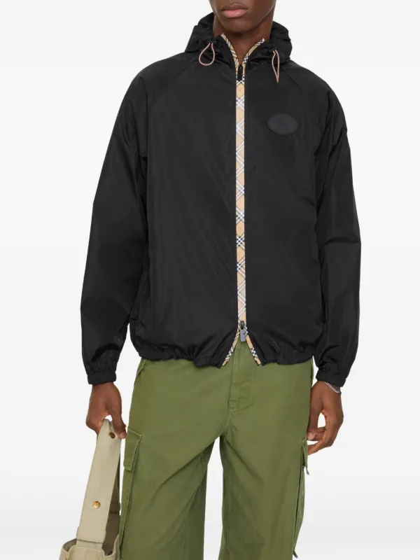 Burberry contrasting-trim Hooded Jacket | Black | FARFETCH