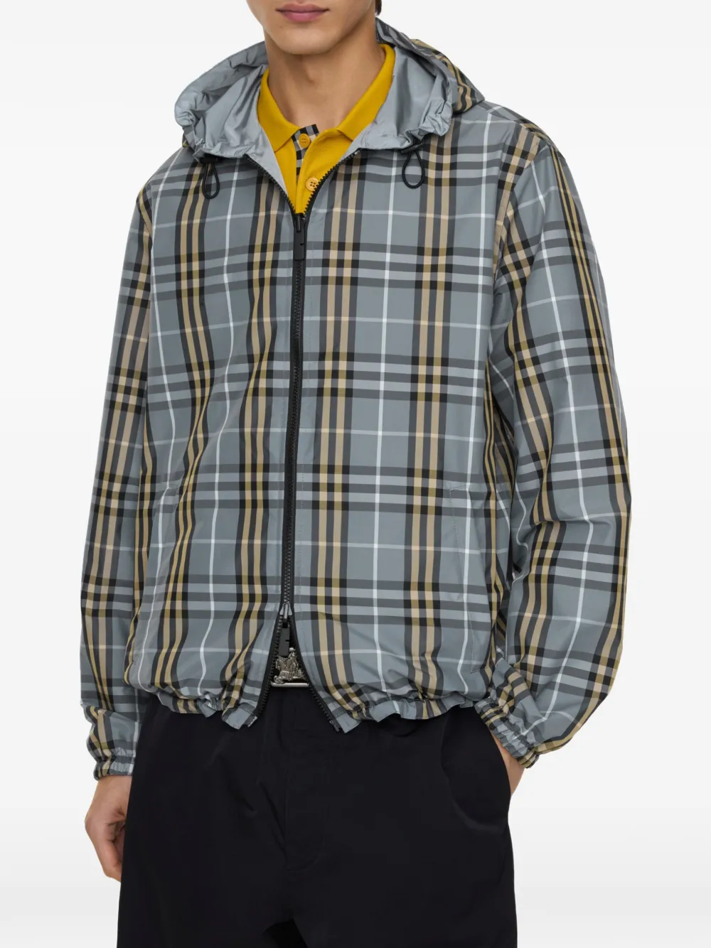  Burberry Reversible Check Hooded Jacket - Blue 