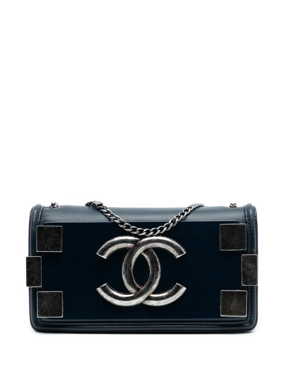 CHANEL Pre-Owned Borsa a tracolla Boy Brick orizzontale in pelle di agnello e acrilico con battente 2013-2014 - Blu