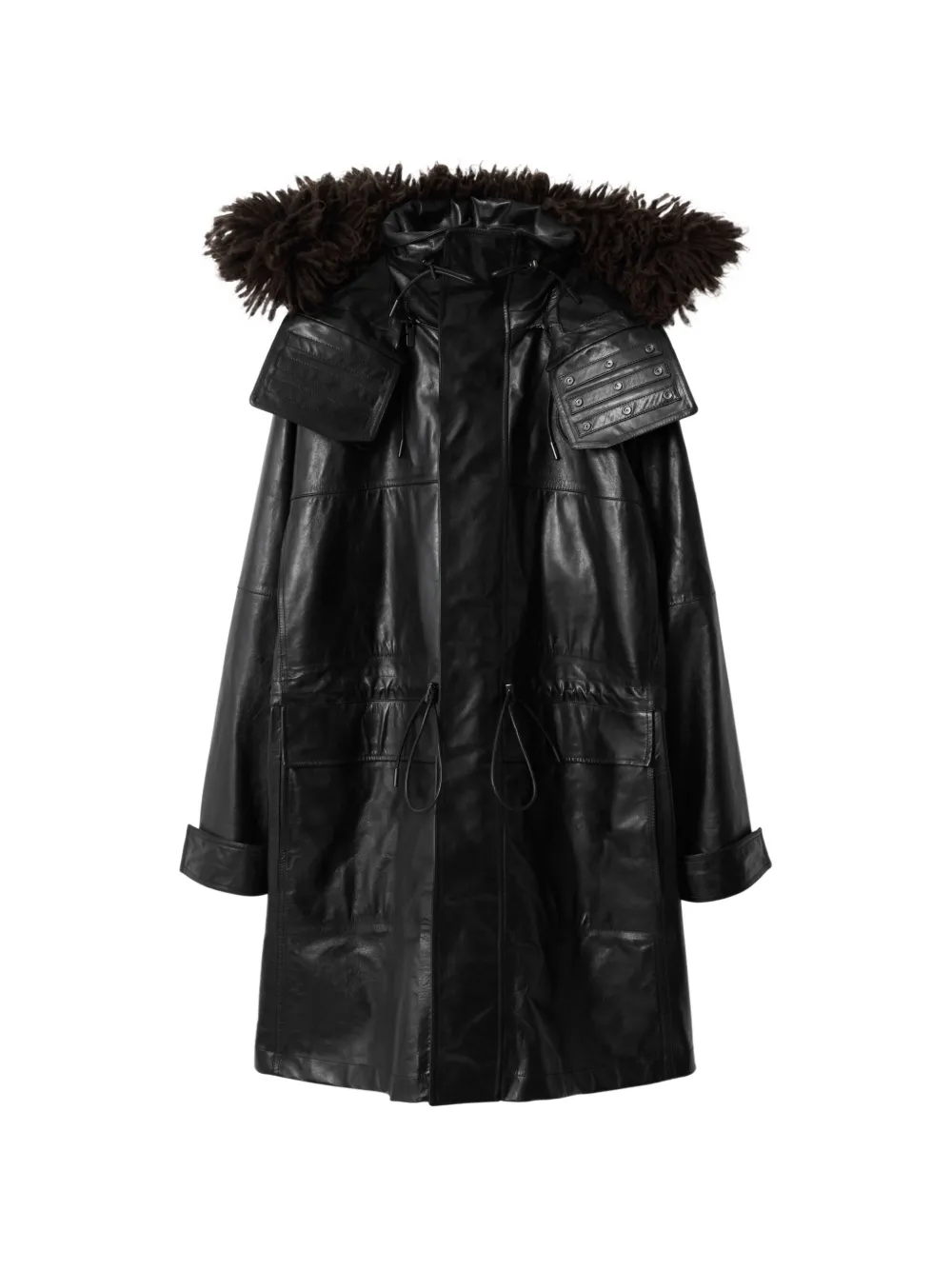 Burberry detachable fringed-trim leather parka - Schwarz