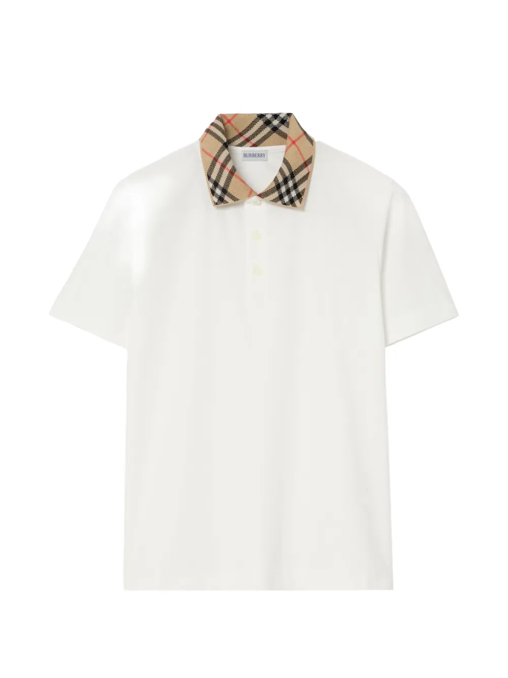 Burberry check collar cotton polo shirt - Bianco