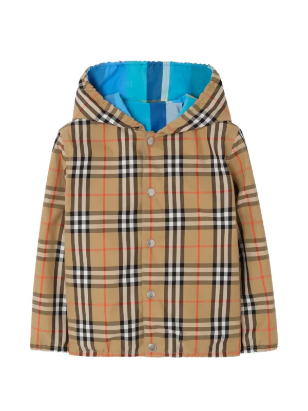 Burberry Kids Reversible Check Nylon Hooded Jacket | Blue | FARFETCH
