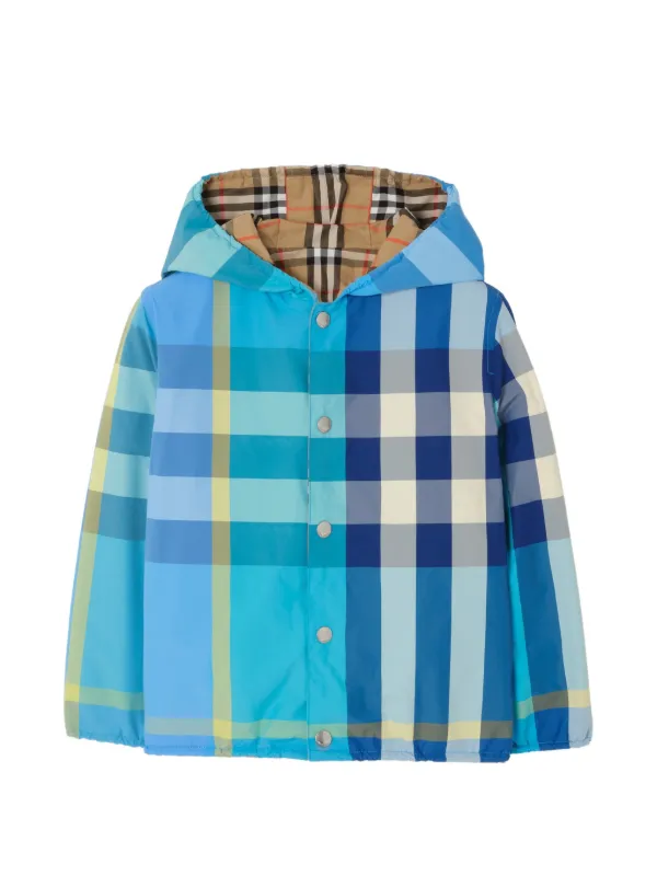 Burberry チルドレン キッズ アウター Burberry Kids Reversible Check Nylon Hooded Jacket | Blue | FARFETCH