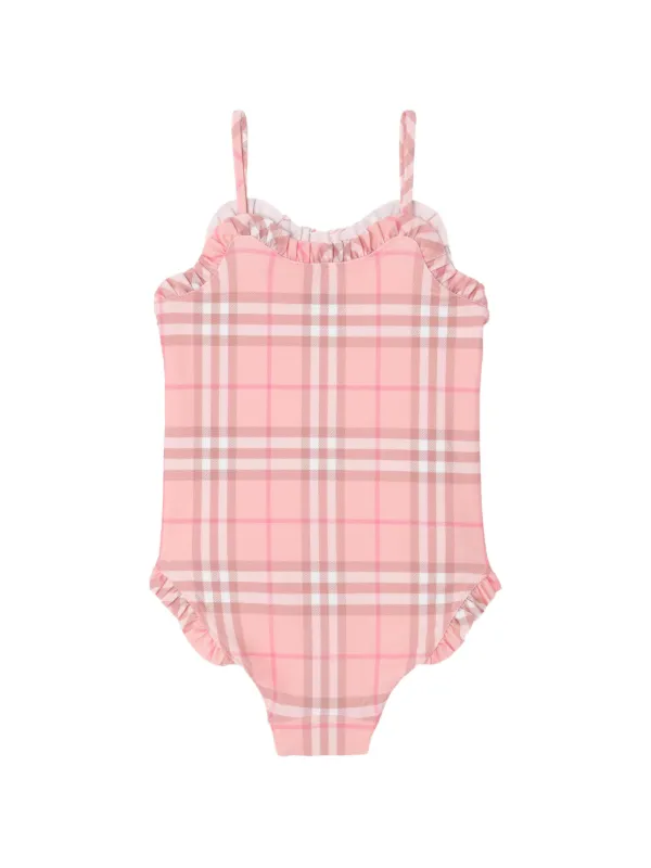 BURBERRY キッズ　ワンピース　6Y Burberry Kids ruffle-trimmed Checked Swimsuit | Pink | FARFETCH