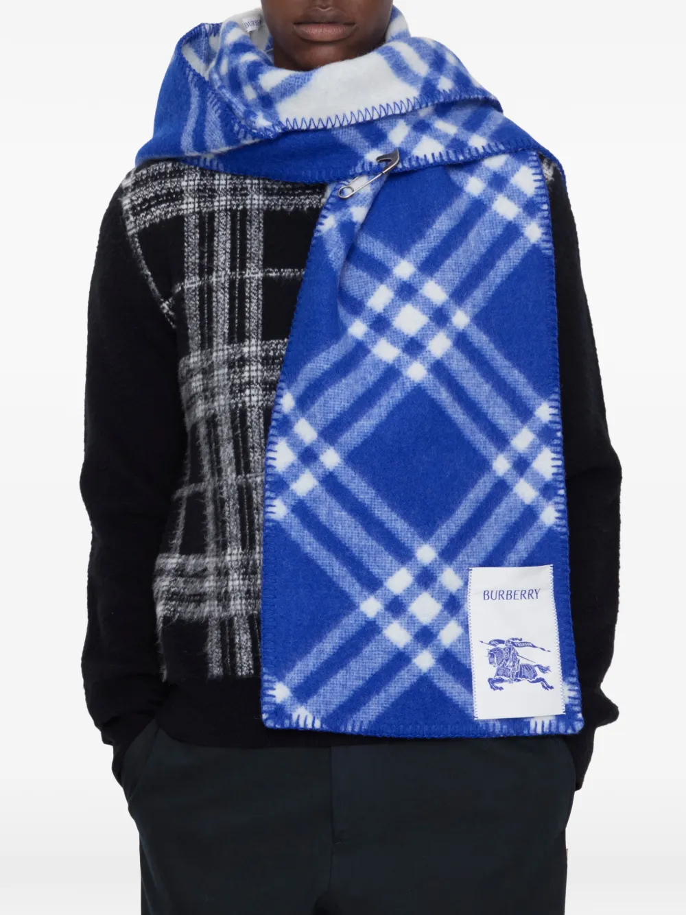 Burberry Geruite wollen sjaal met capuchon Blauw