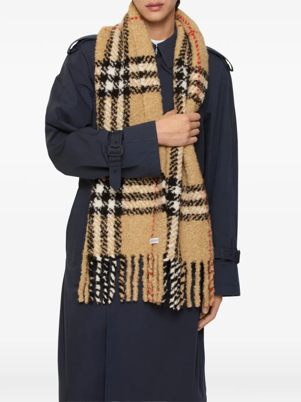 Burberry Geruite bouclé sjaal van alpaca-wolblend Beige