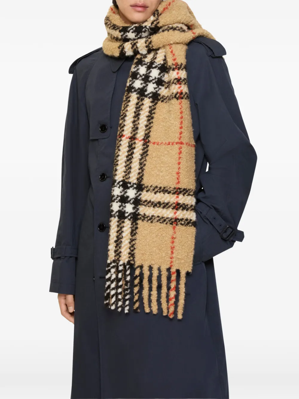 Burberry Geruite bouclé sjaal van alpaca-wolblend Beige