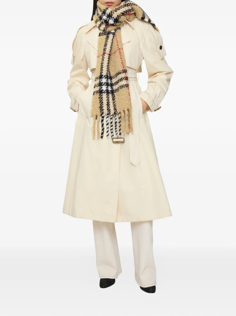 Burberry Geruite bouclé sjaal van alpaca-wolblend Beige