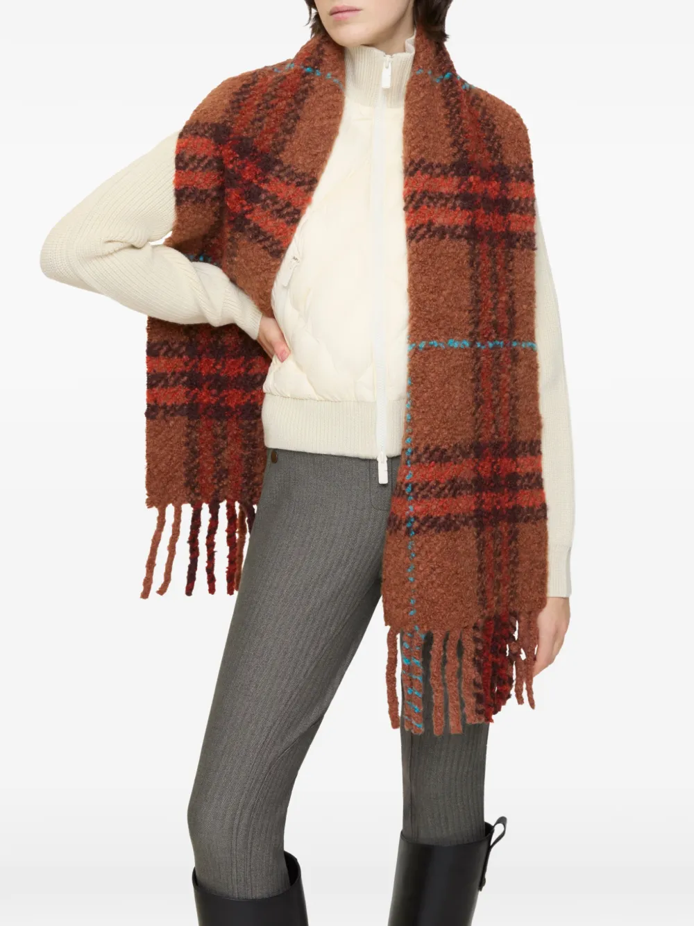 Burberry Geruite bouclé sjaal van alpaca-wolblend Bruin