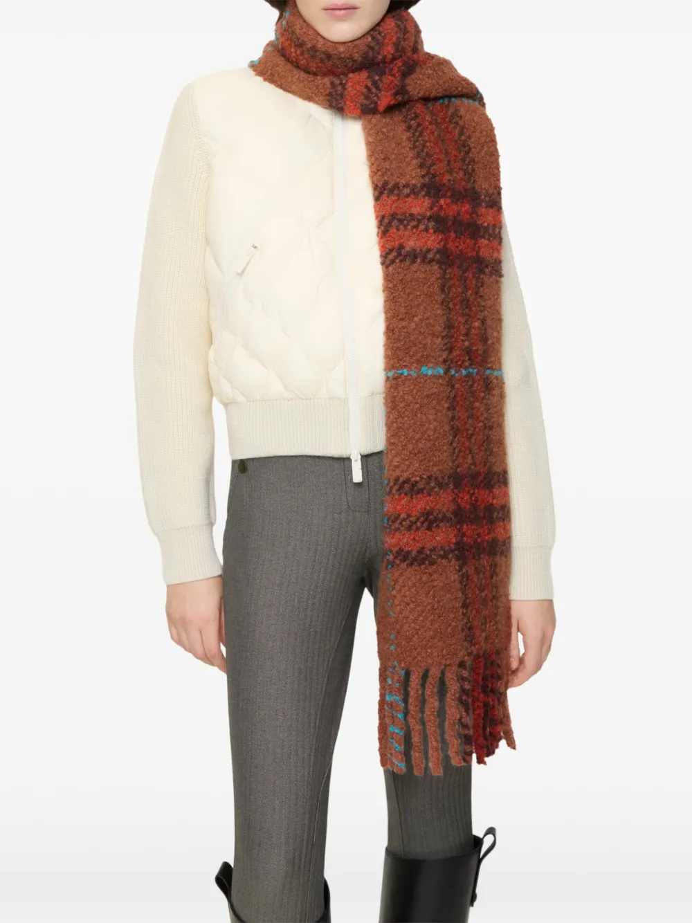 Burberry Geruite bouclé sjaal van alpaca-wolblend Bruin