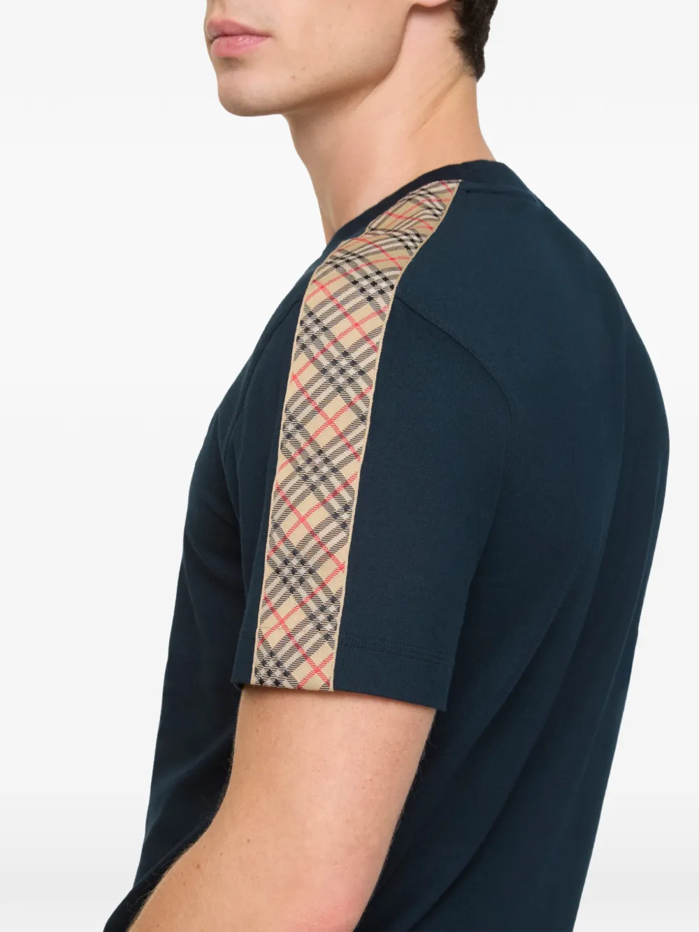 Burberry T-shirt met geruite afwerking Blauw