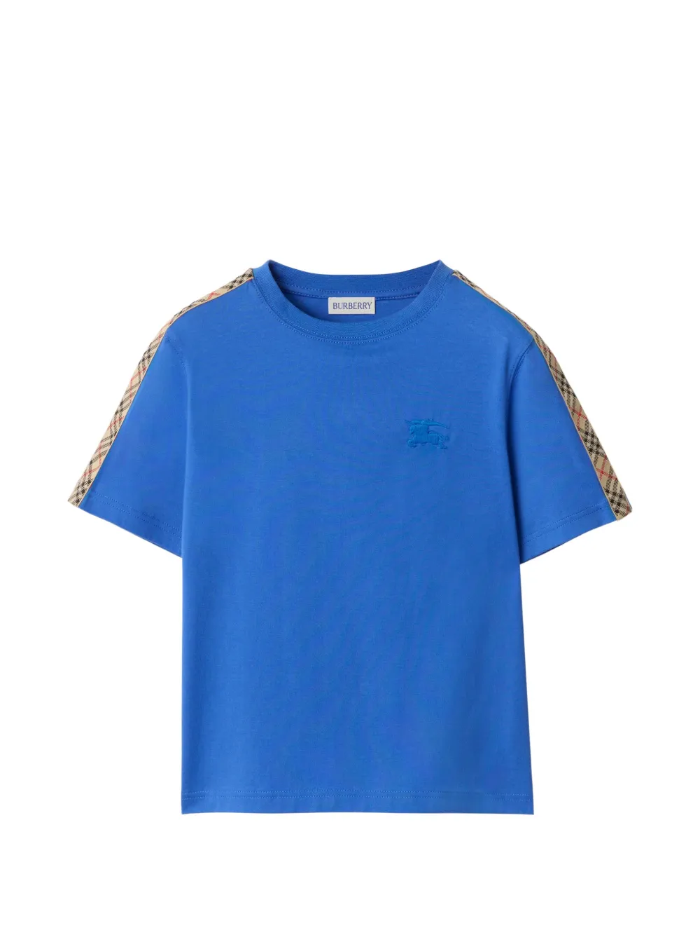 Burberry Kids Check-trim cotton T-shirt - Blu