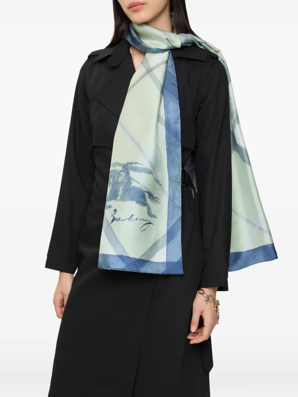 Burberry Geuite zijden sjaal Groen