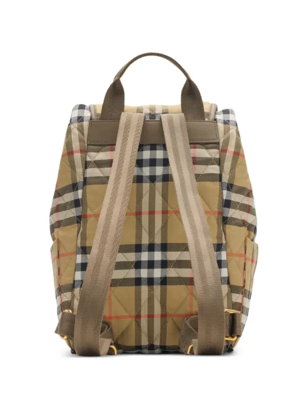 burberry leather and fabric rucksack backpack Canvas Mega Check Medium Black 1728924 FASHIONPHILE A rigid handle at the top adds versatility Burberry Beige Medium Check Rucksack