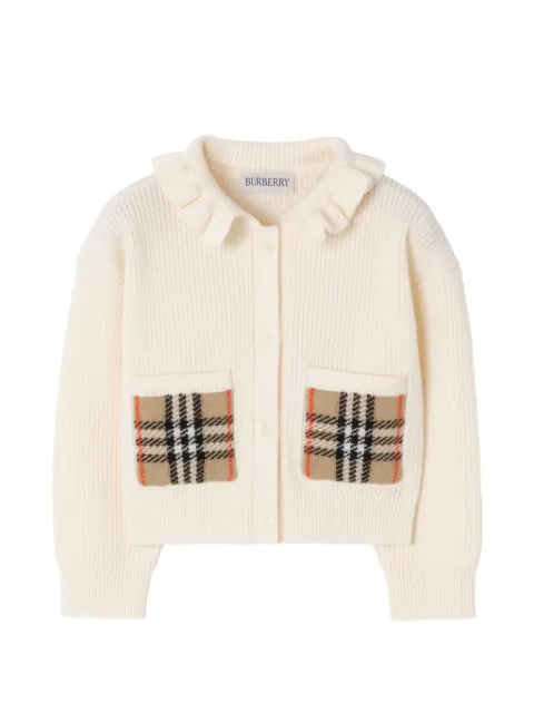 Burberry Kids Check pocket cotton wool cardigan