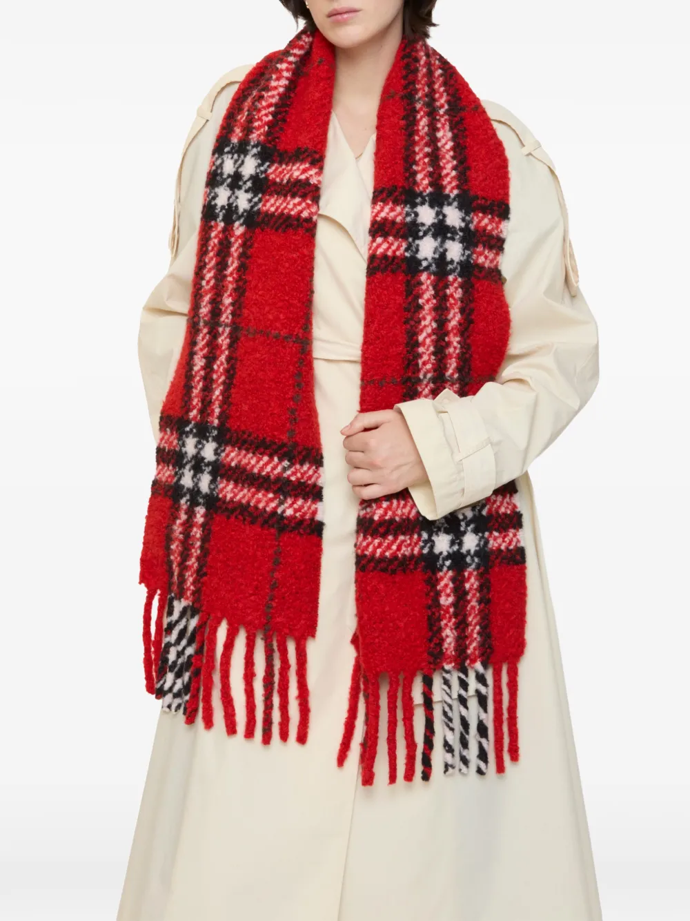 Burberry Geruite bouclé sjaal van alpaca-wolblend Rood