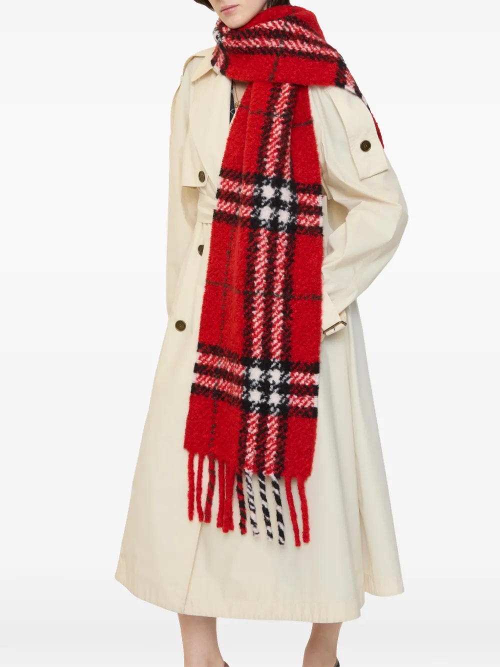 Burberry Geruite bouclé sjaal van alpaca-wolblend Rood