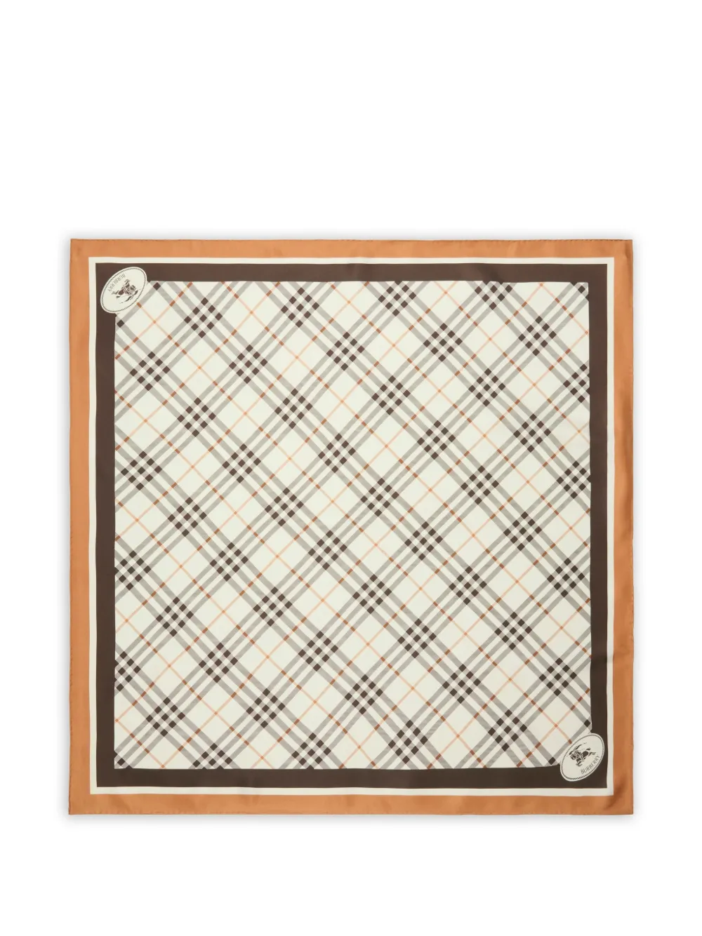  Burberry Check Knight Stamp Silk Scarf - Neutrals 