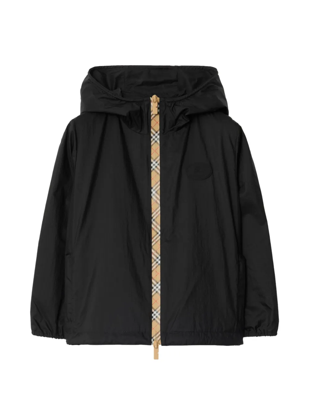 Burberry Kids Giacca in nylon con cappuccio e nastro Check - Nero
