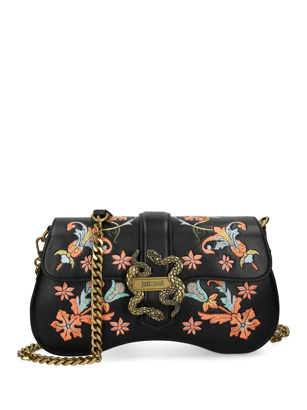 Just Cavalli floral-embroidery snake-detail bag - Nero