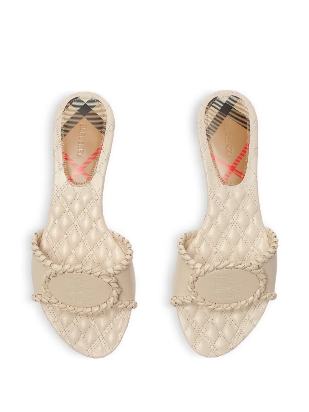 Burberry leather Knight stamp slides Beige