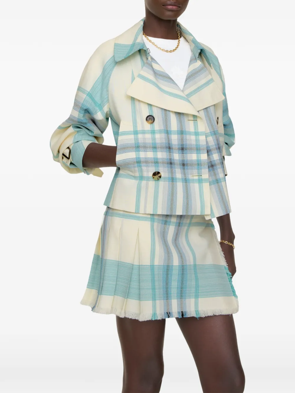  Burberry Cropped Check Ladybrook Trench Jacket​ - Neutrals 