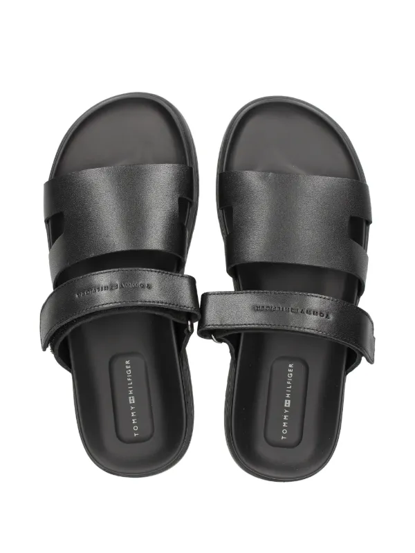 Tommy Hilfiger logo-detail Leather Sandals | Black | FARFETCH display picture 2