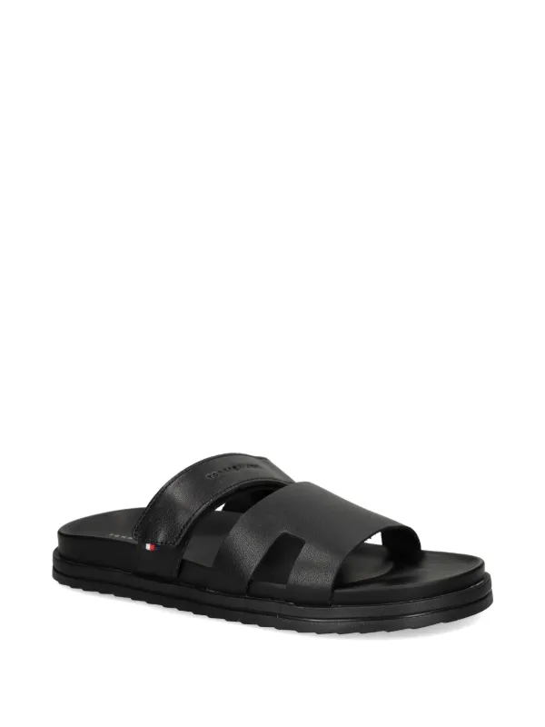 Tommy Hilfiger logo-detail Leather Sandals | Black | FARFETCH