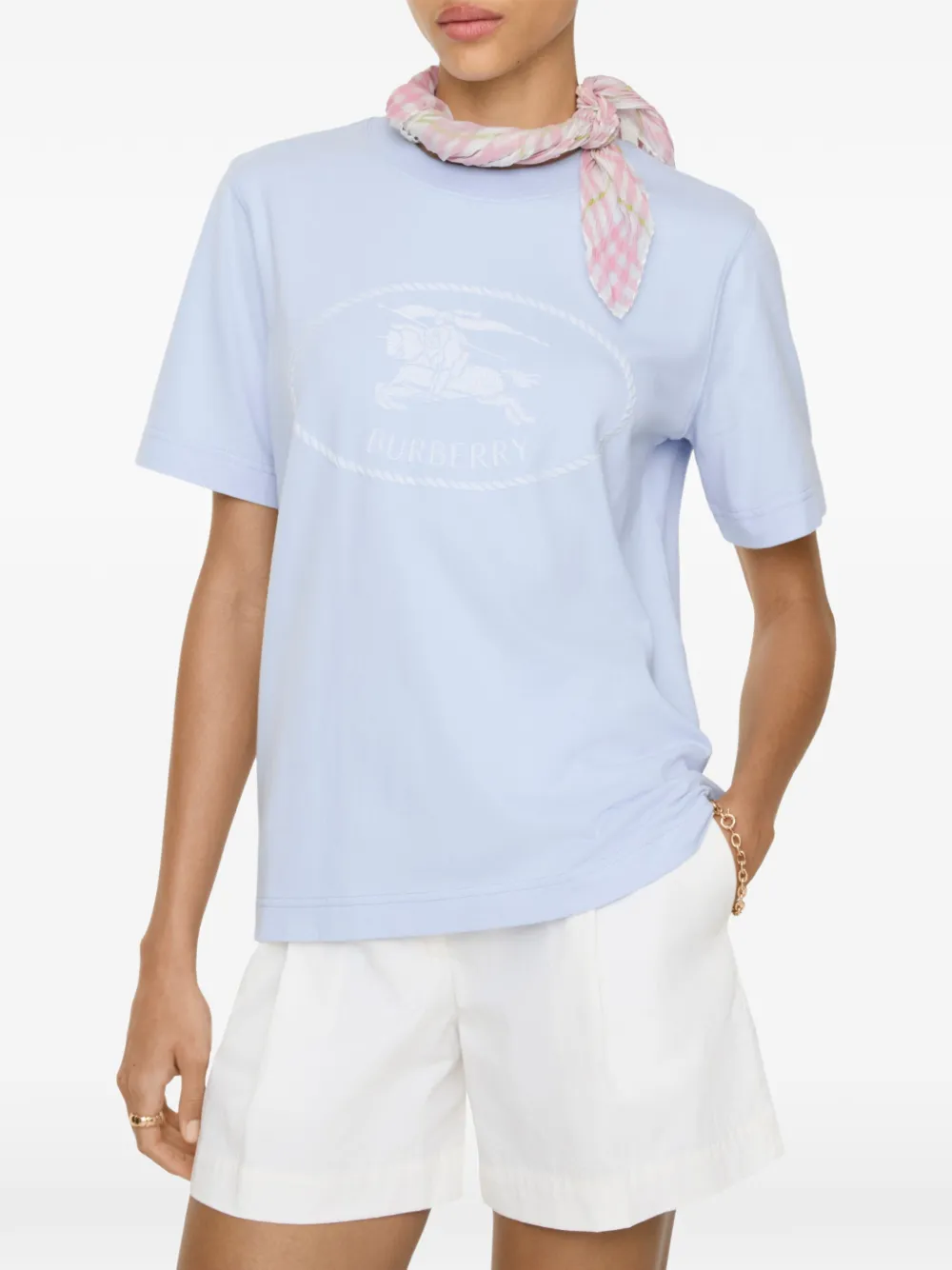  Burberry Camiseta De Algodón Con Sello Knight - Azul 