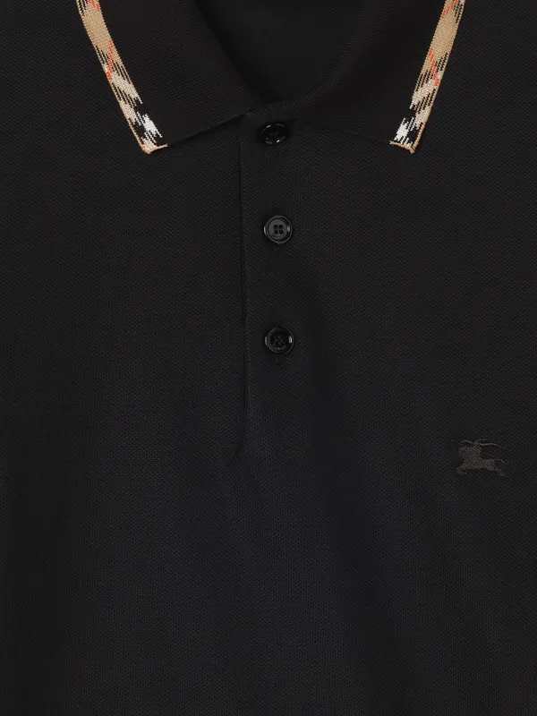 Burberry Check Trim Cotton Polo Shirt | Black | FARFETCH