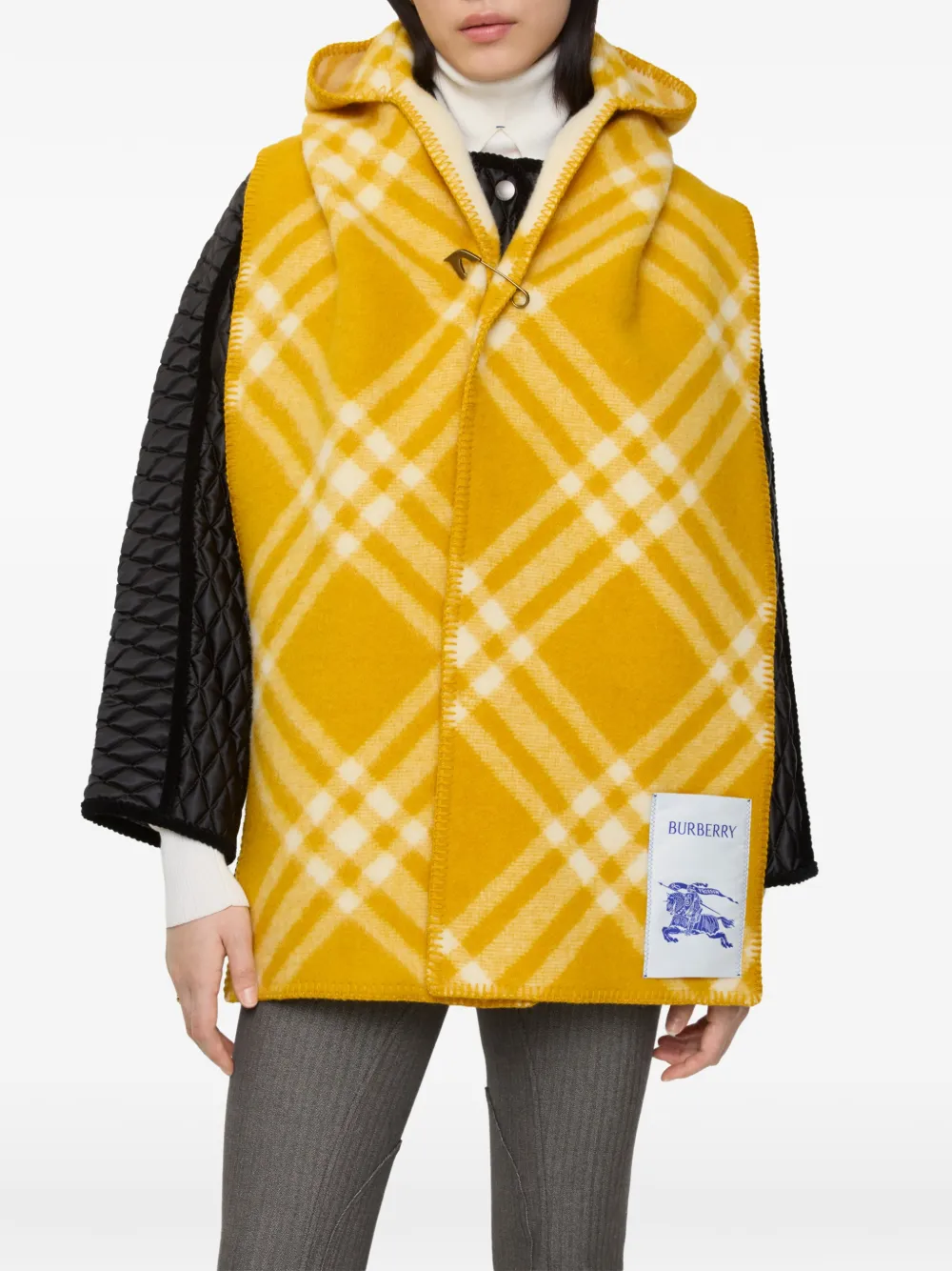 Burberry Geruite wollen sjaal met capuchon Geel