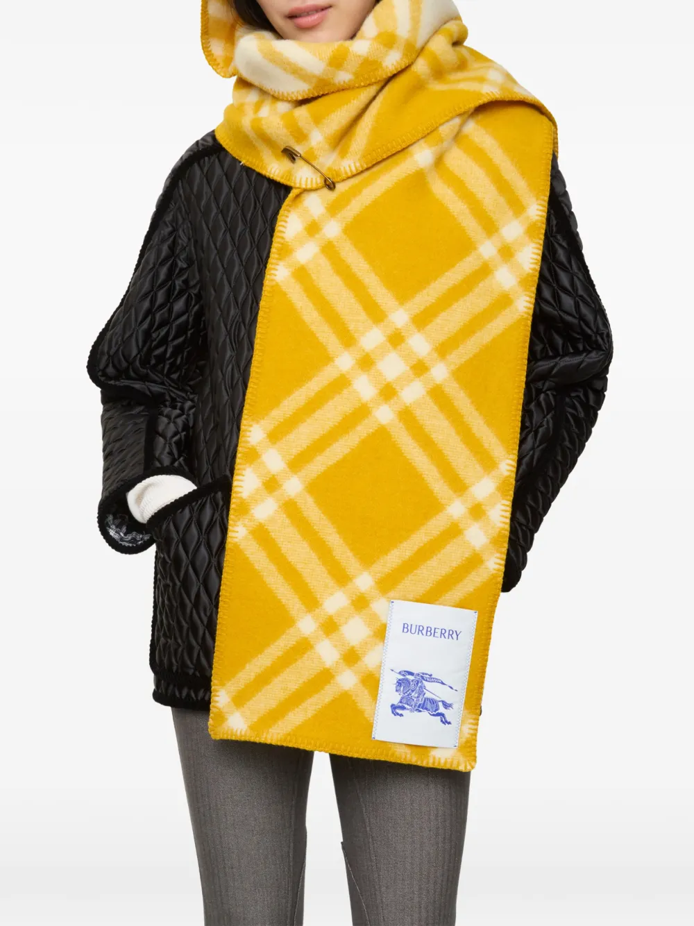 Burberry Geruite wollen sjaal met capuchon Geel