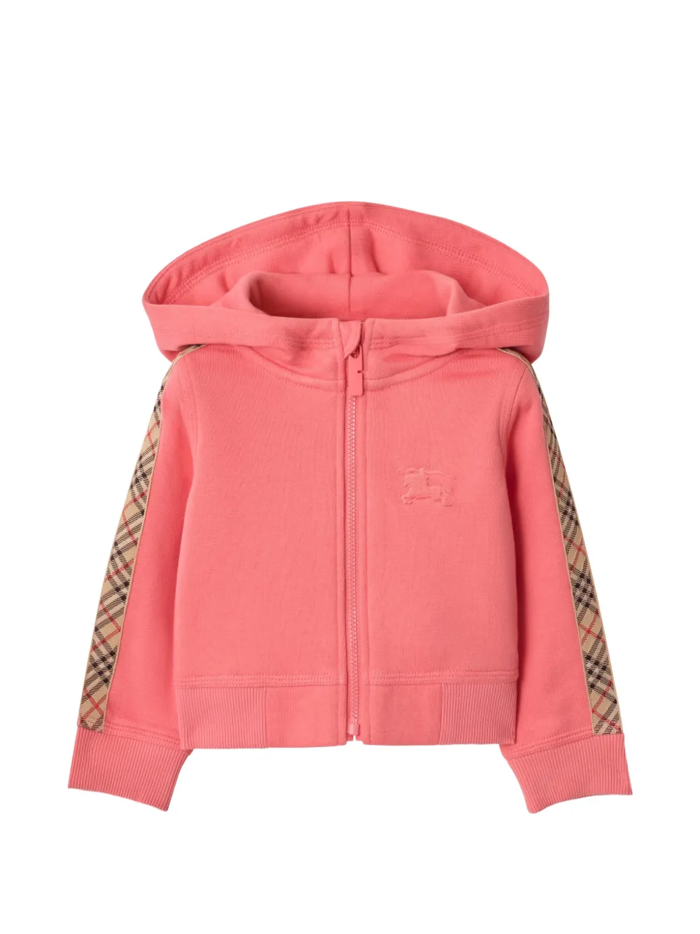 Burberry Kids Felpa con finiture Check, cappuccio e zip - Rosa