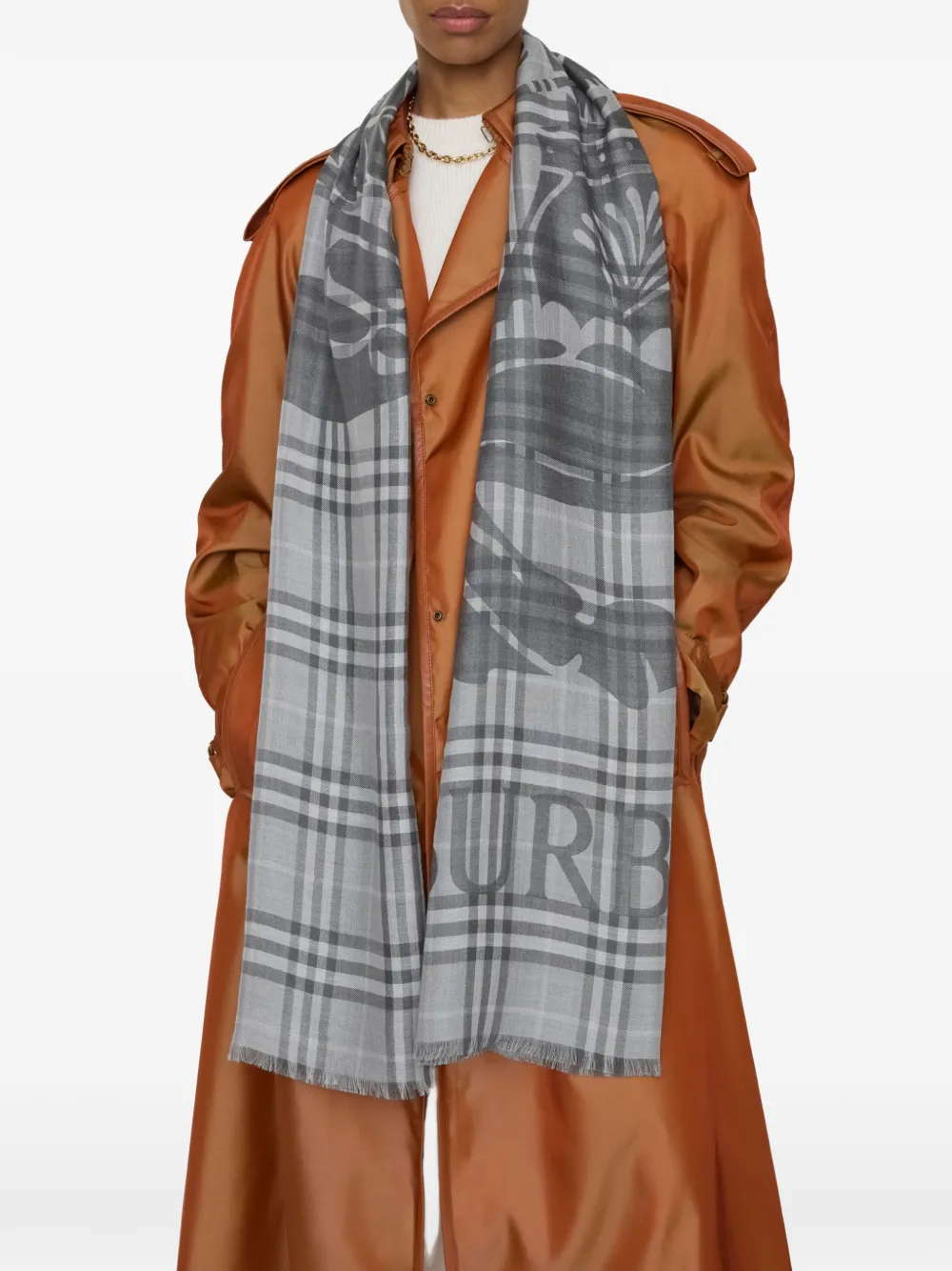 Burberry EKD geruite wollen zijden sjaal Grijs