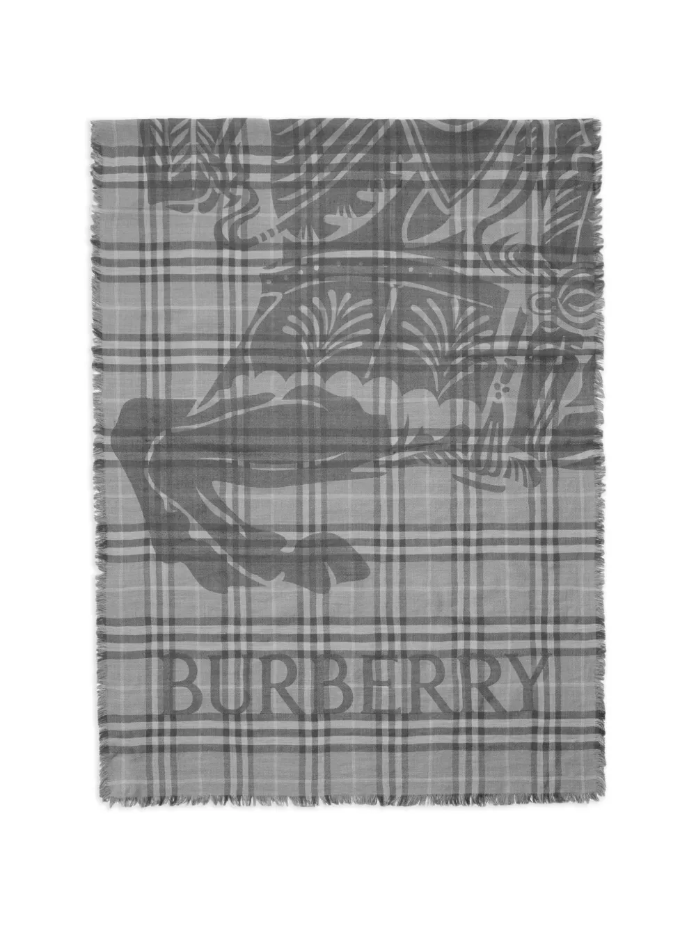 Burberry EKD geruite wollen zijden sjaal Grijs