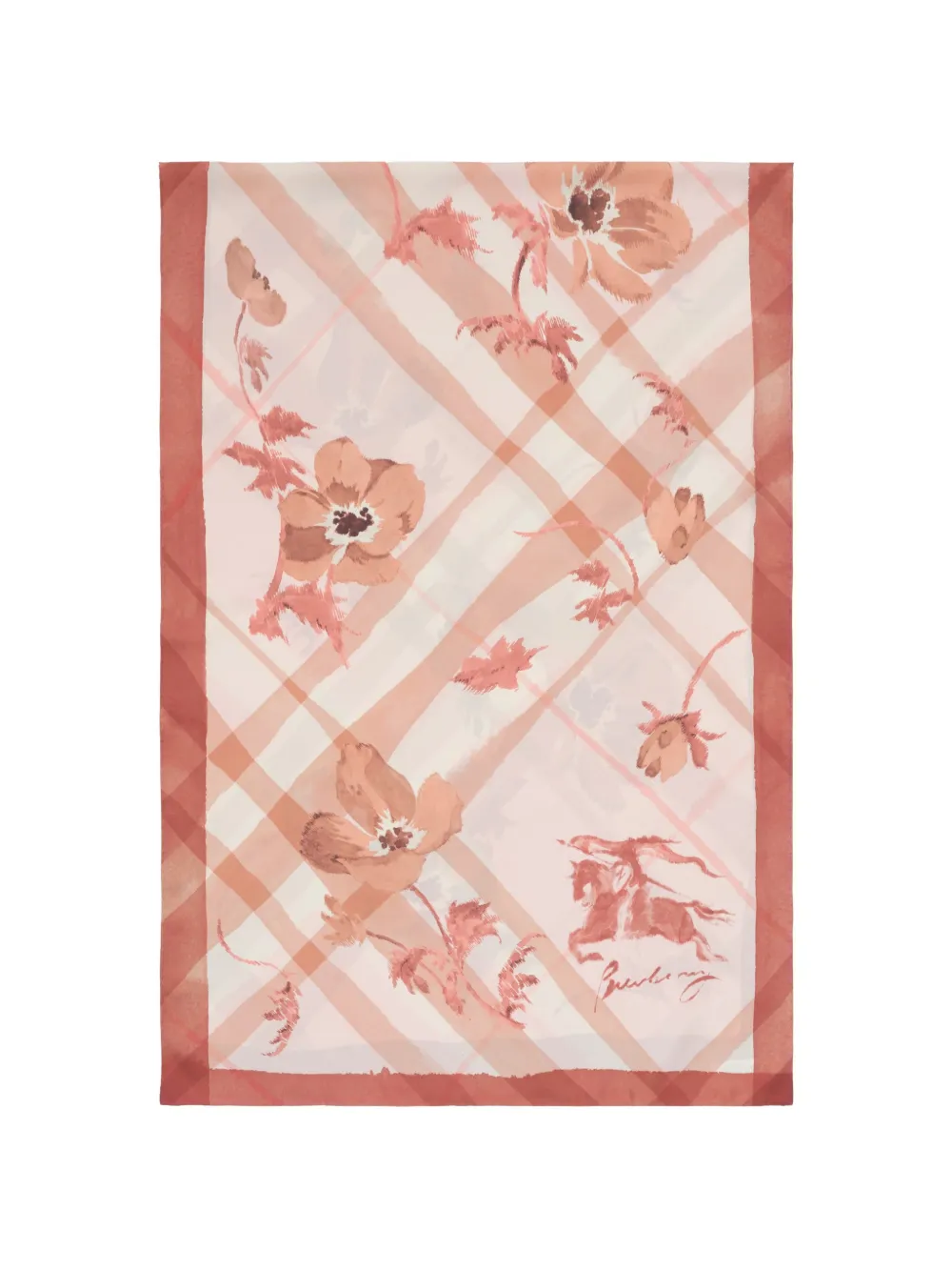Burberry wide watercolour Check silk scarf - Rosa