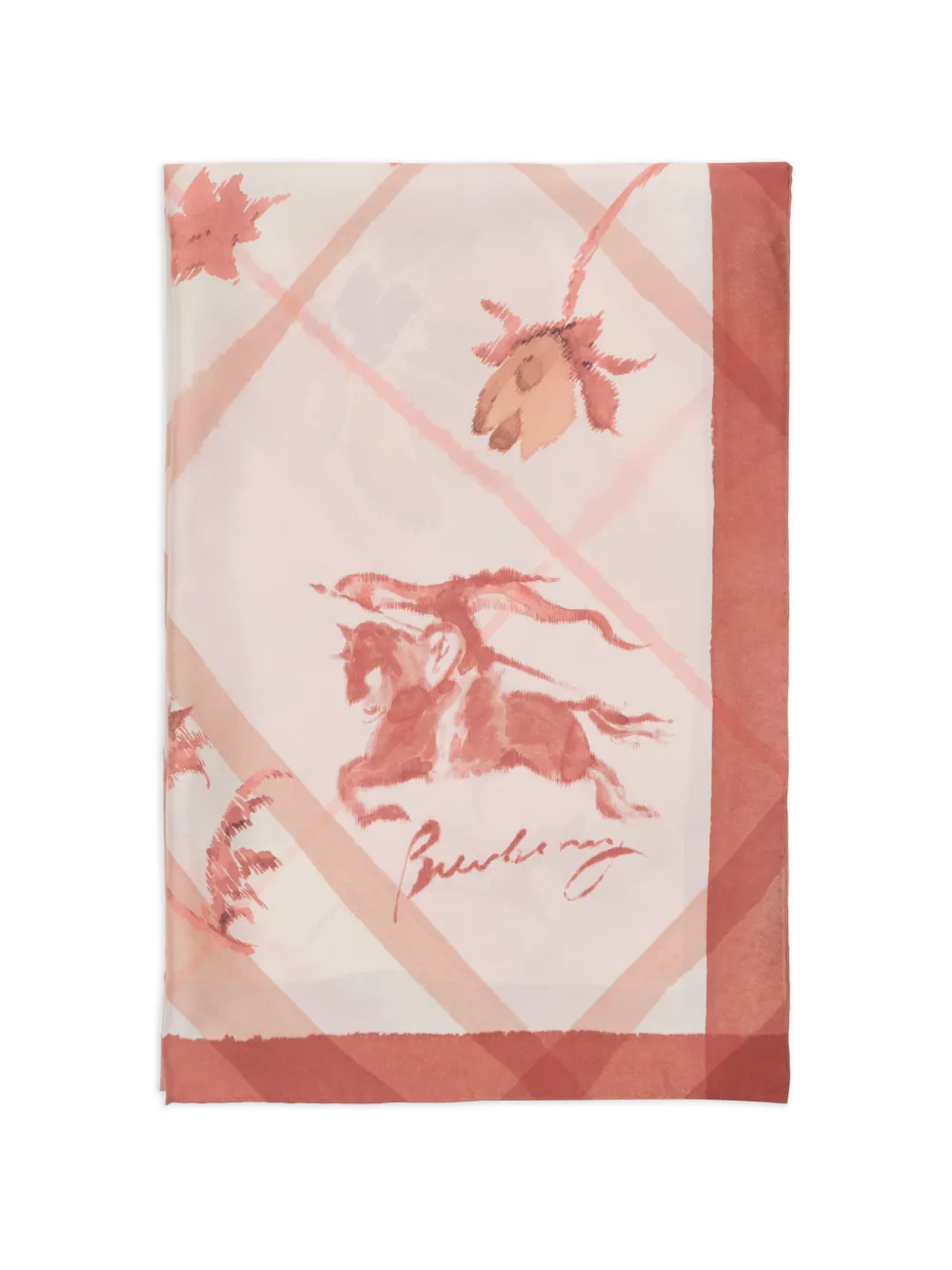 Burberry wide watercolour Check silk scarf - Rosa