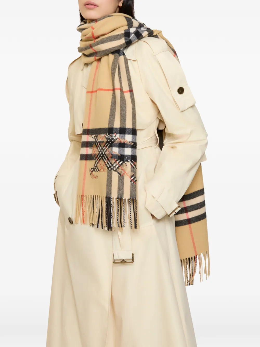 Burberry Geruite Equestrian Knight Design sjaal Beige