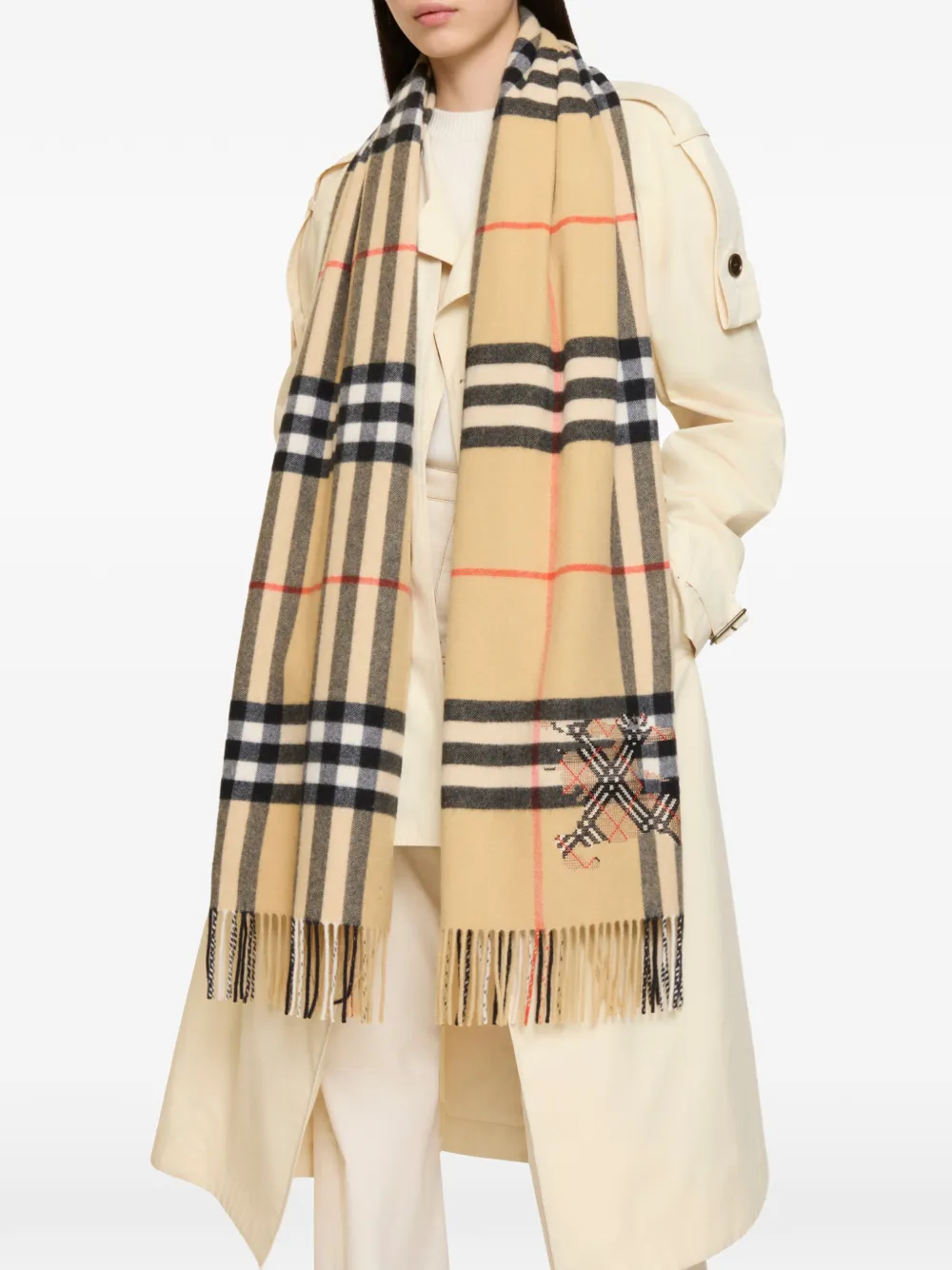 Burberry Geruite Equestrian Knight Design sjaal Beige