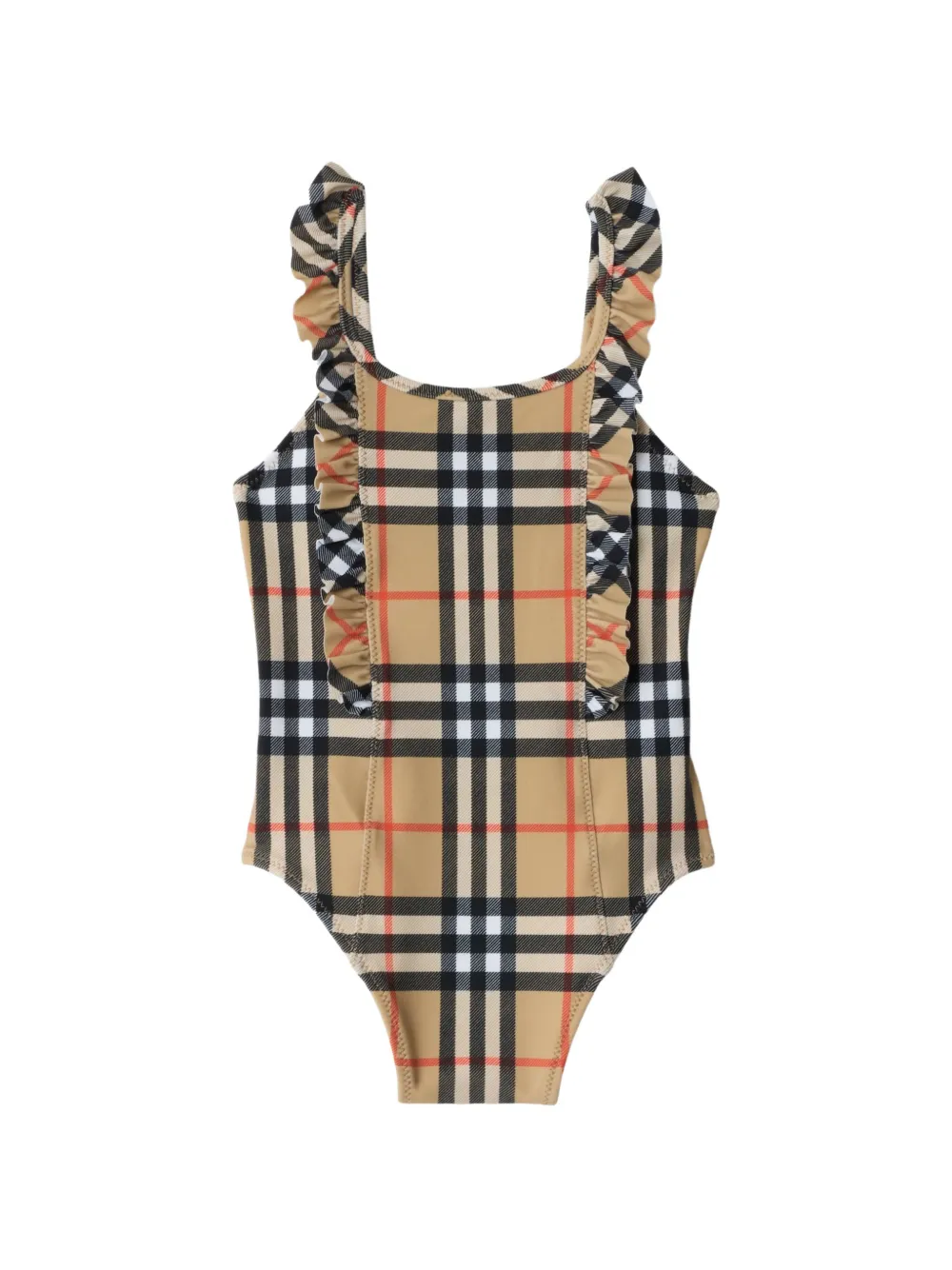 Burberry Kids ruffle trim Check swimsuit - Nude