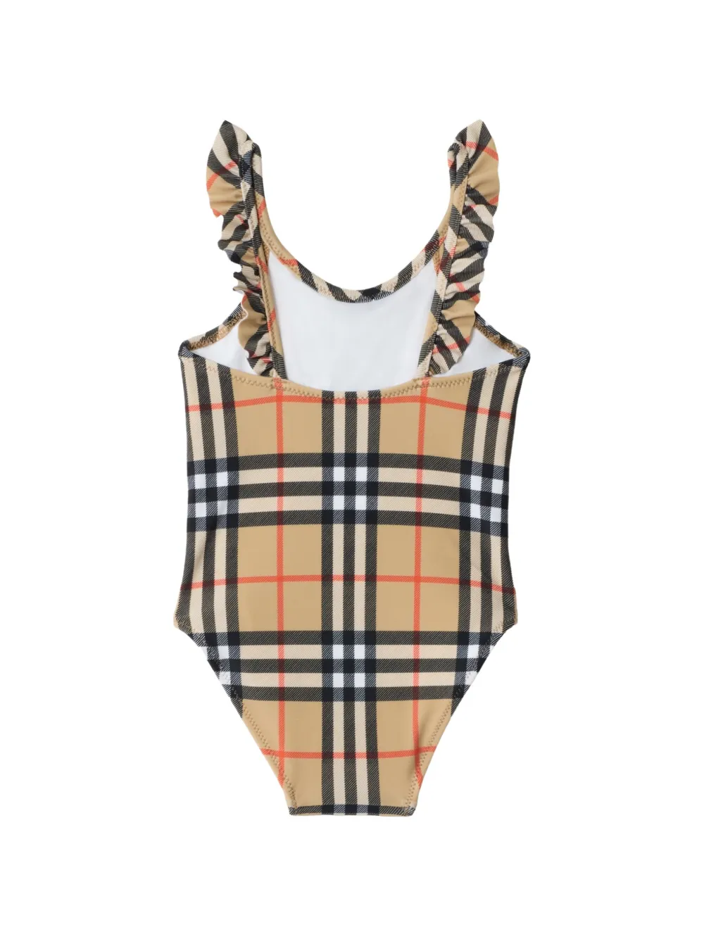  Burberry Kids Ruffle Trim Check Swimsuit - Neutrals 