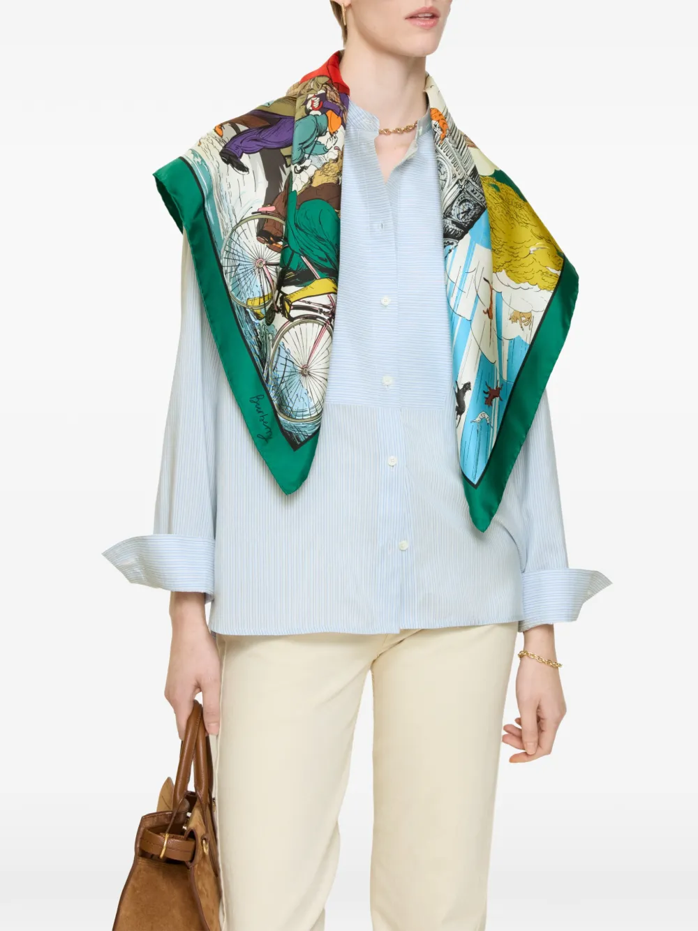 Burberry Raining Cats and Dogs zijden sjaal Groen